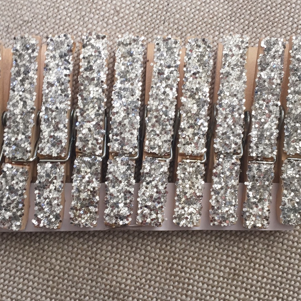 Silver Glitter Clips - 10